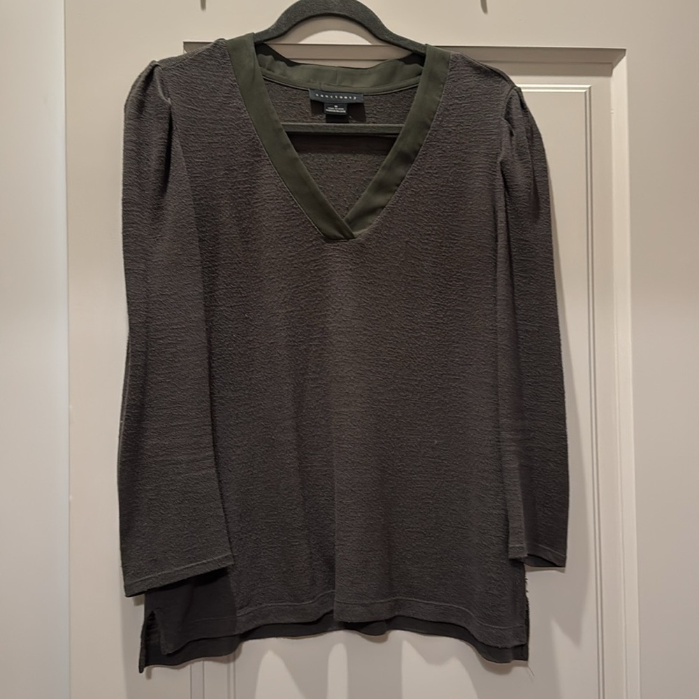 Olive Green V-Neck Women's Top